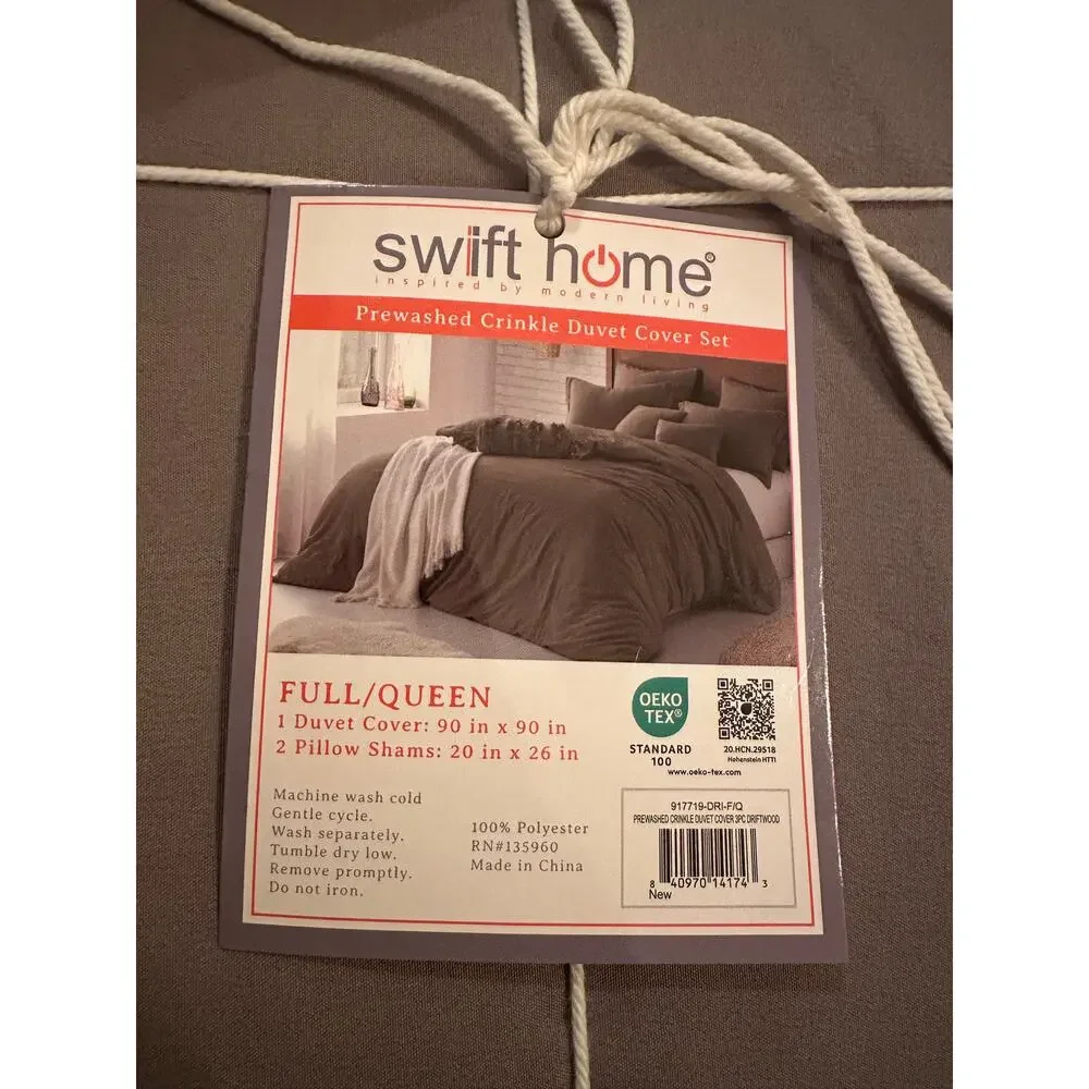 Swift Hone Microfiber Washed Crinkle Duvet Cover Full-Queen